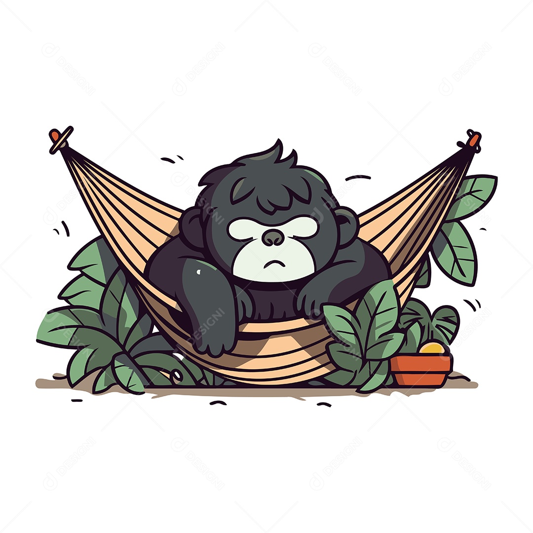 Gorila Dormindo em uma Rede Ilustração Vetor EPS