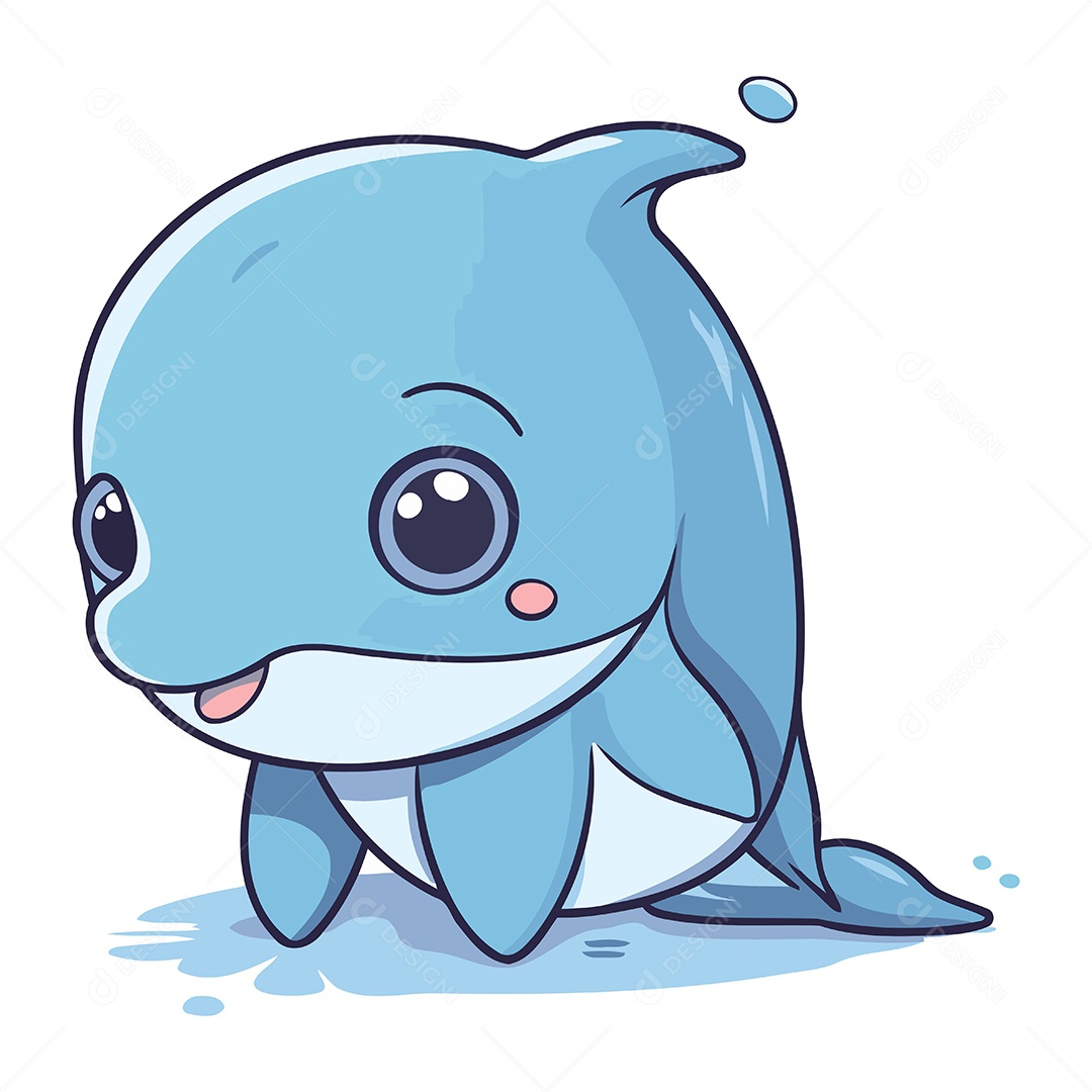 Golfinho Fofo de Desenho Animado Ilustração Vetor EPS