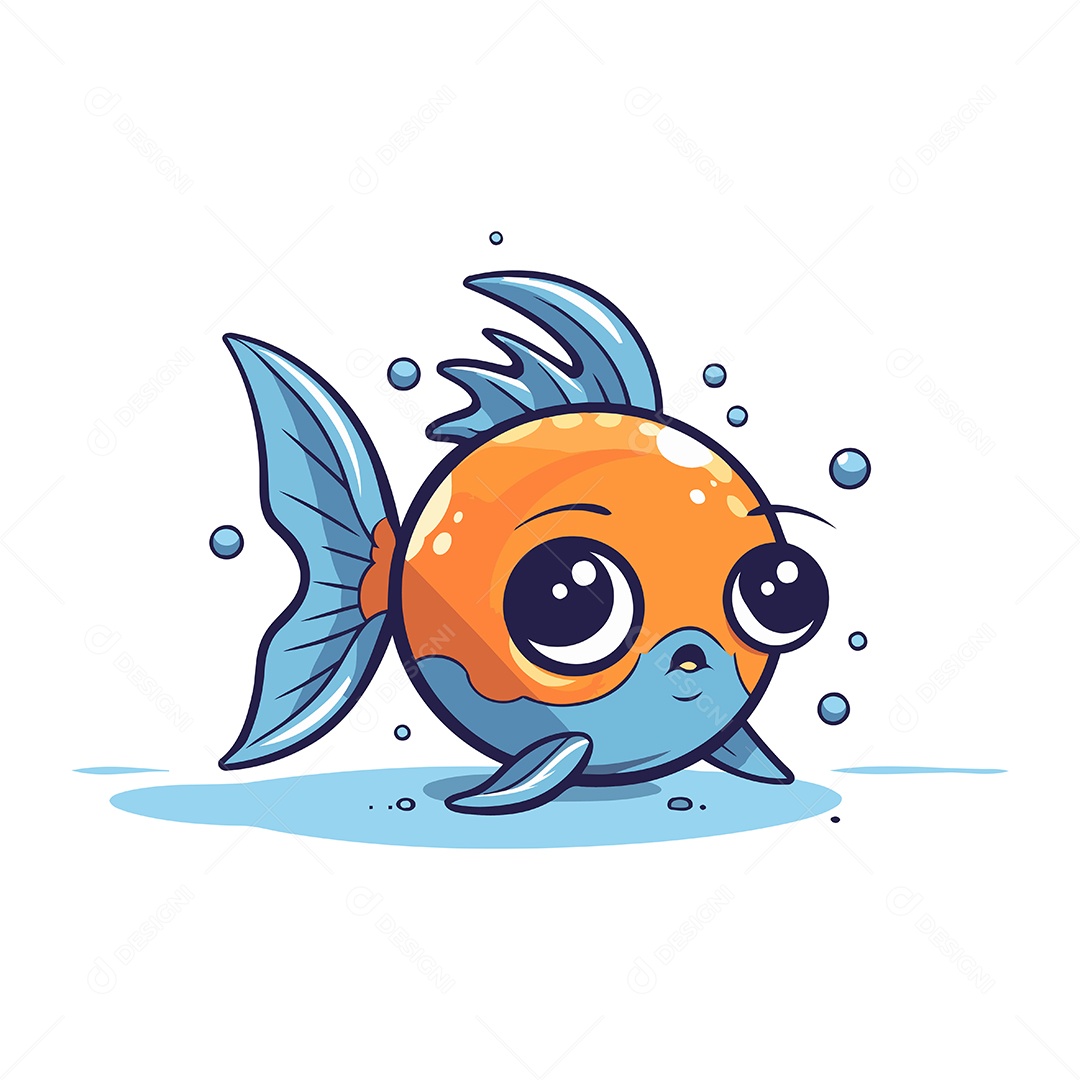 Peixe Fofo de Desenho Animado Ilustração Vetor EPS