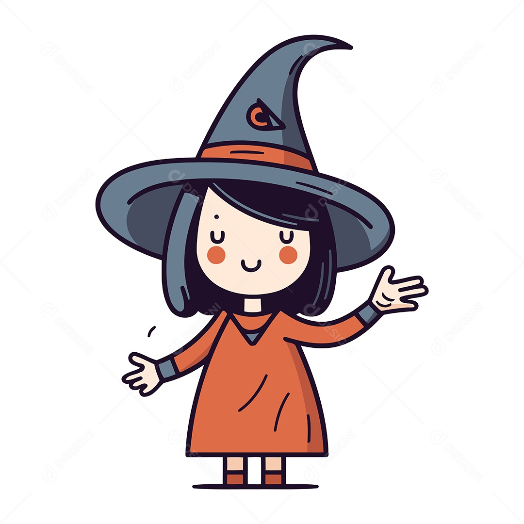 Menina Fantasiada de Bruxa Desenho Animado Ilustração Vetor EPS
