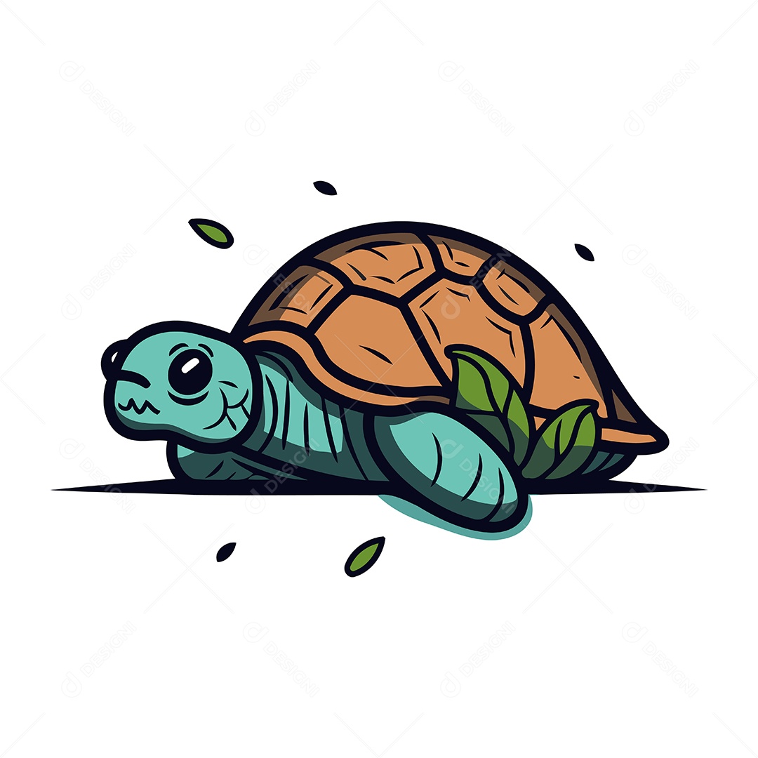 Tartaruga Fofa de Desenho Animado Ilustração Vetor EPS