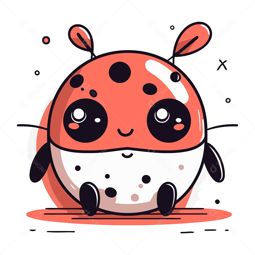 Joaninha Fofa de Desenho Animado Ilustração Vetor EPS