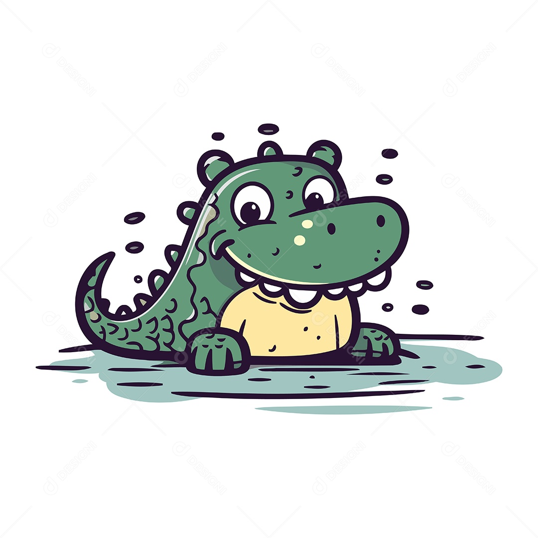 Crocodilo Fofo de Desenho Animado Ilustração Vetor EPS
