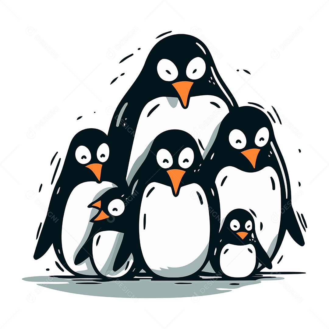 Pinguins de Desenho Animado Ilustração Vetor EPS