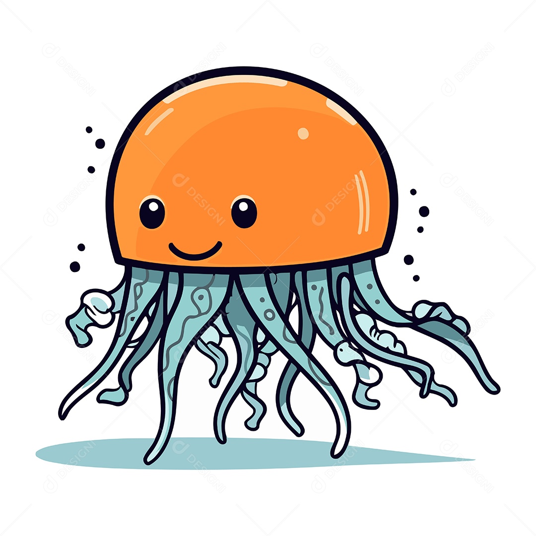 Água Viva Fofa de Desenho Animado Ilustração Vetor EPS