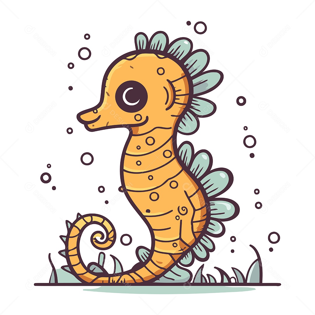 Cavalo Marinho de Desenho Animado Ilustração Vetor EPS