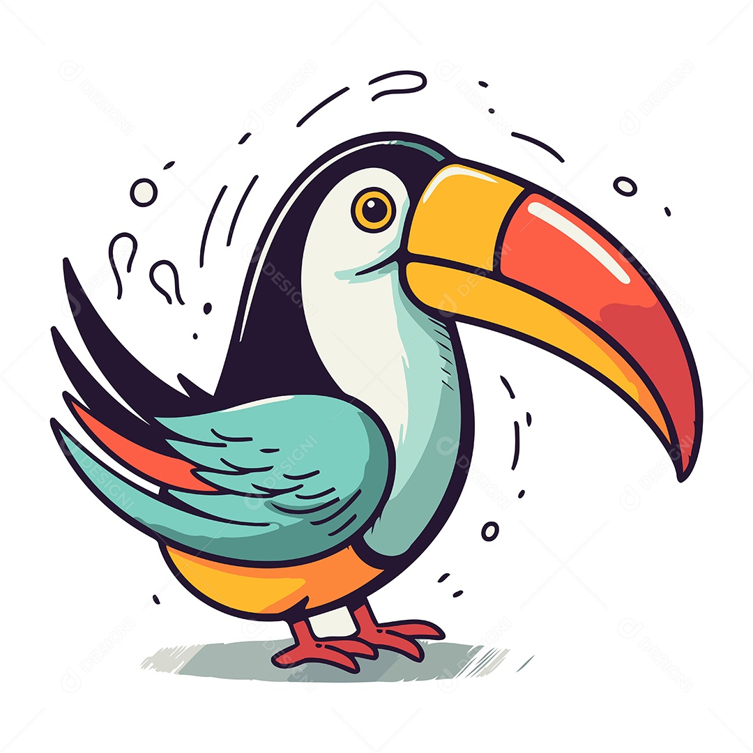 Tucano Fofo de Desenho Animado Ilustração Vetor EPS