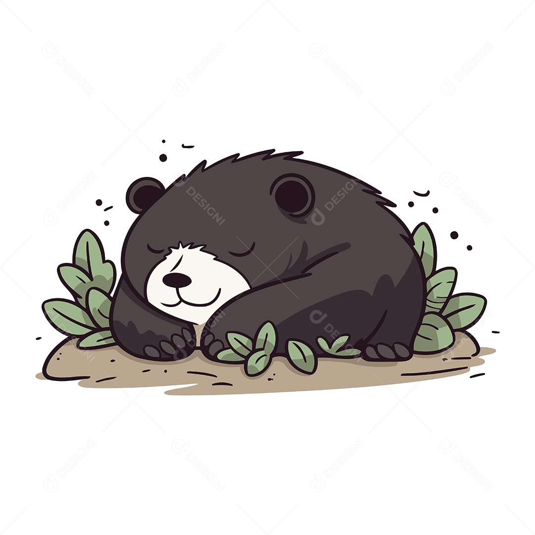 Urso Preto Fofo Dormindo Ilustração Vetor EPS