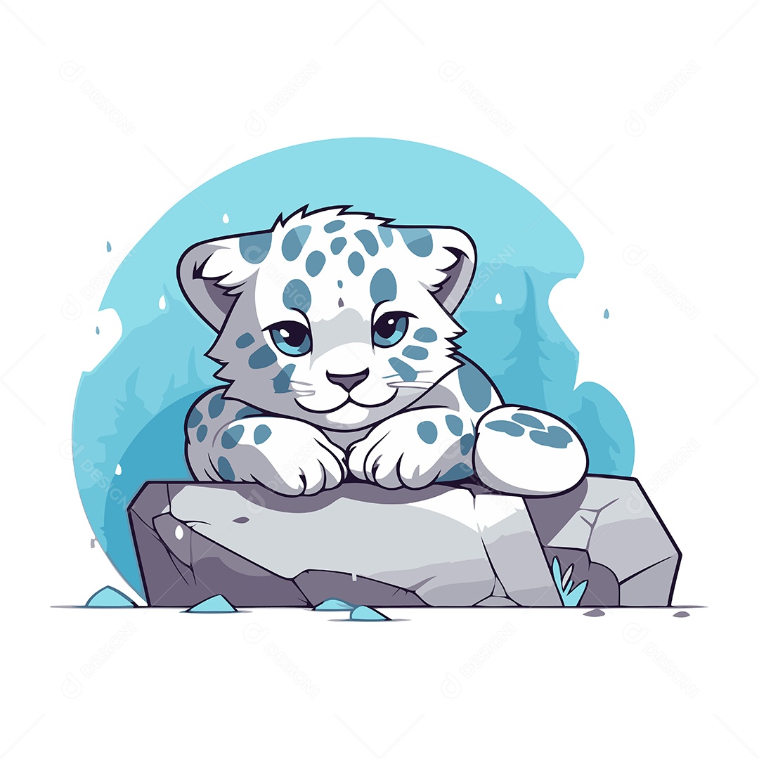 Leopardo da Neve Desenho Animado Ilustração Vetor EPS