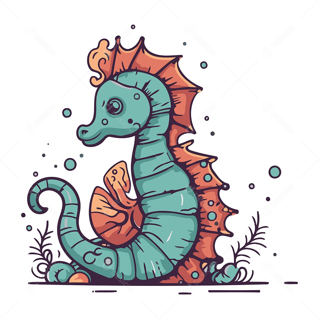 Cavalo Marinho de Desenho Animado Ilustração Vetor EPS