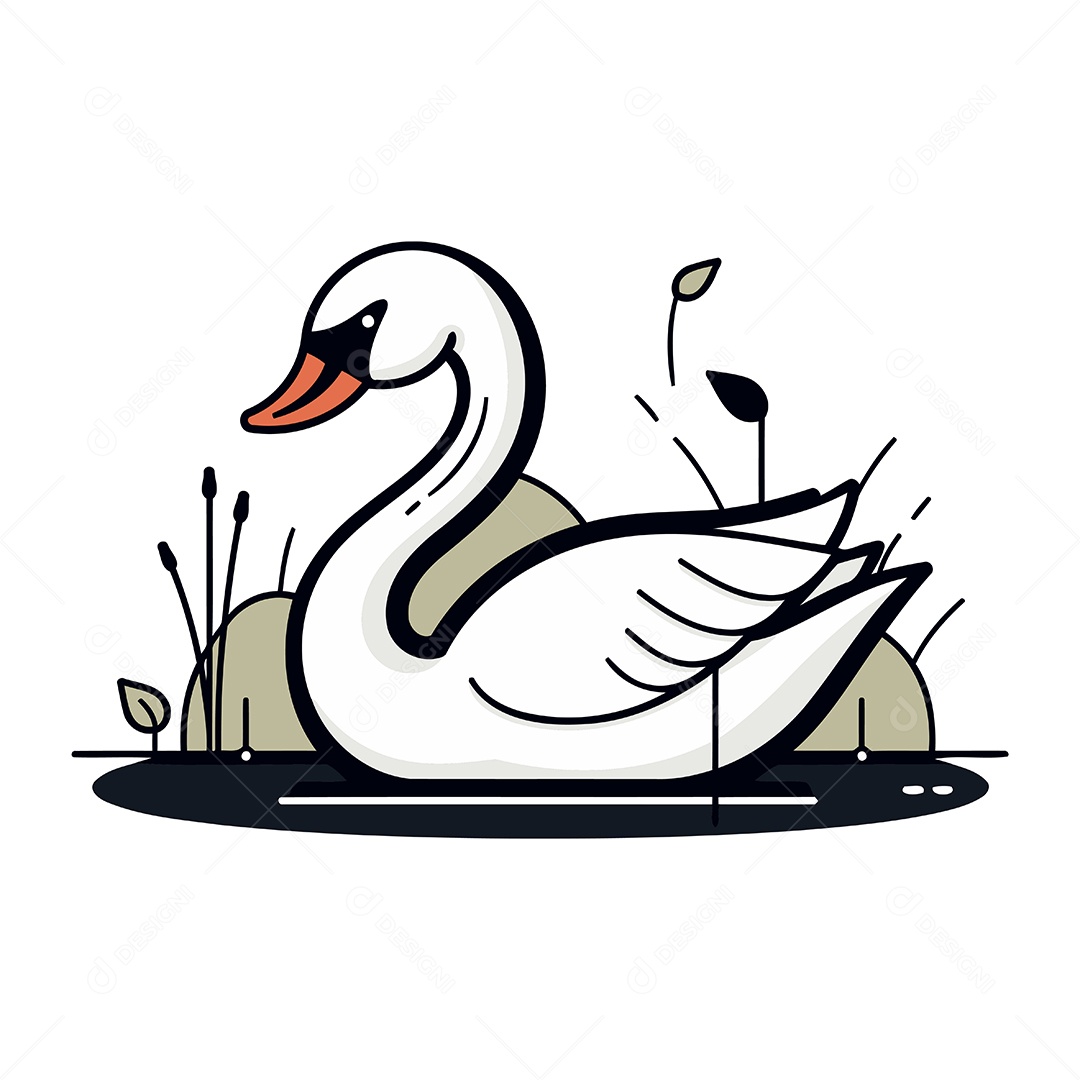 Cisne no Lago de Desenho Animado Ilustração Vetor EPS