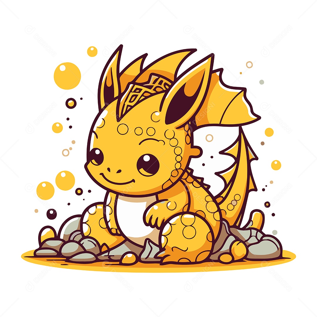 Dragão Fofo de Desenho Animado Ilustração Vetor EPS