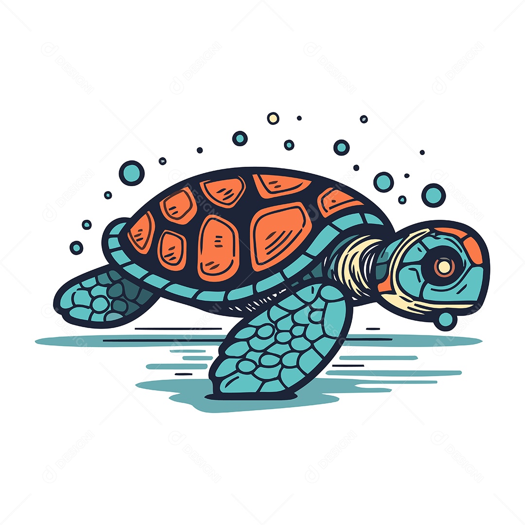 Tartaruga Marinha de Desenho Animado Ilustração Vetor EPS