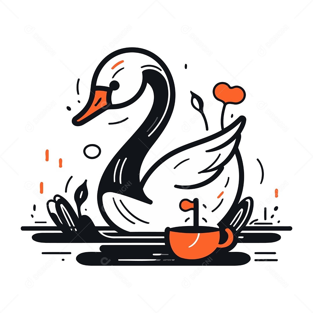 Cisne de Desenho Animado Ilustração Vetor EPS