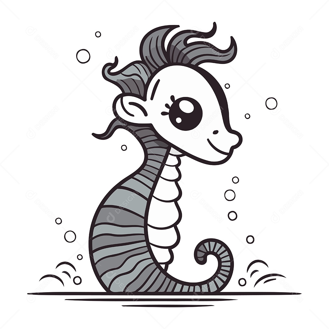 Cavalo Marinho de Desenho Animado Ilustração Vetor EPS