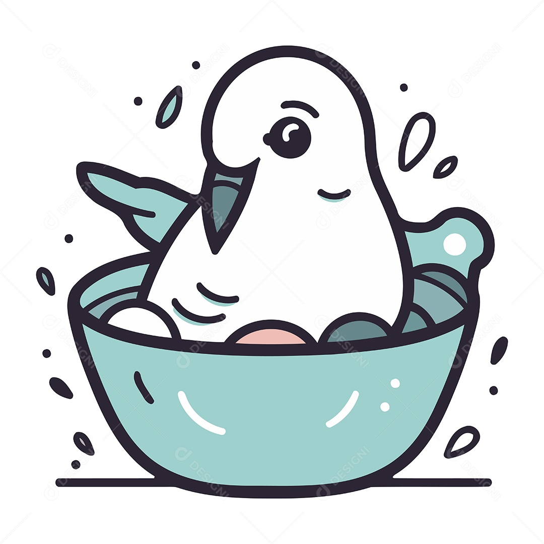 Pomba na Tigela Desenho Animado Ilustração Vetor EPS