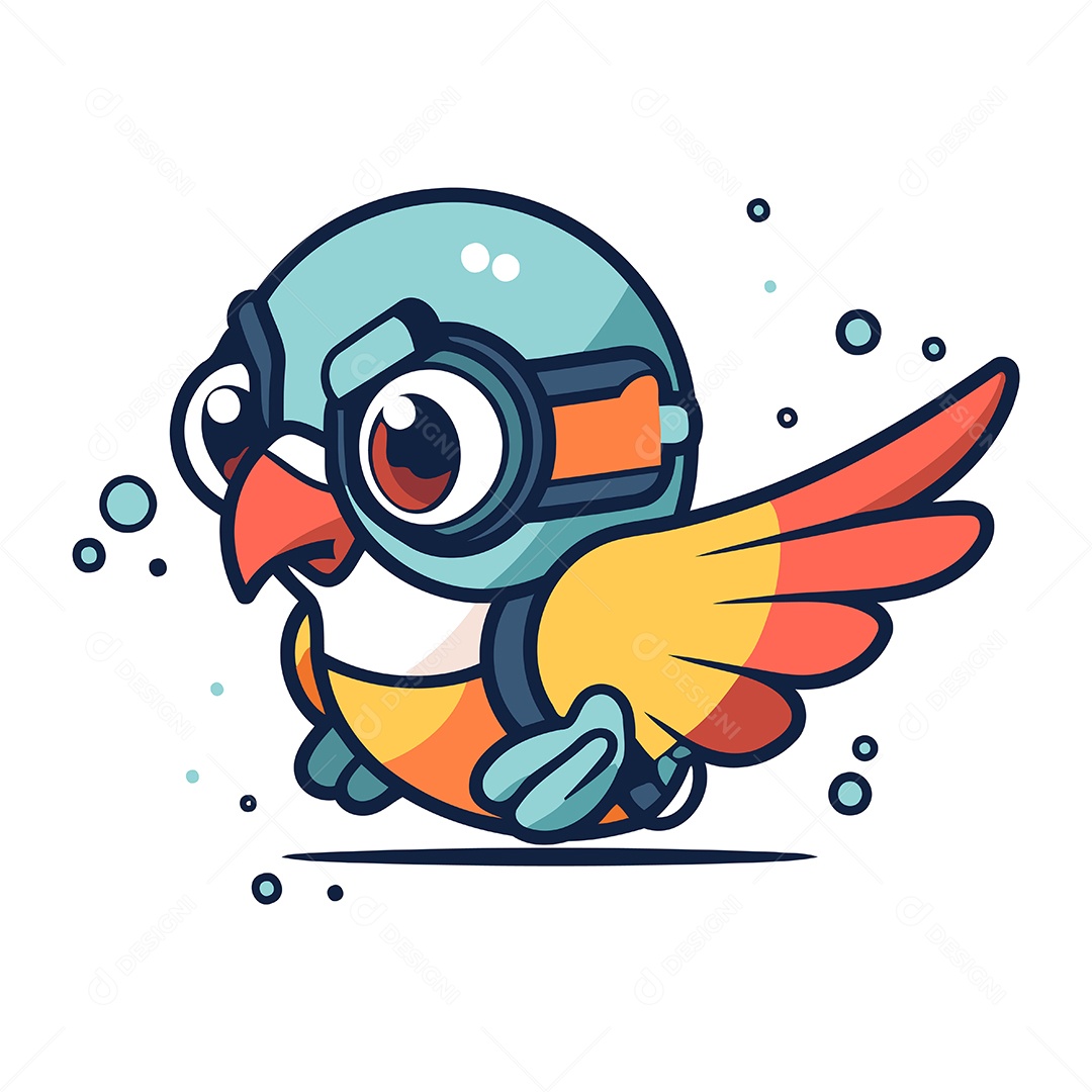 Papagaio com Óculos e Capacete Ilustração Vetor EPS