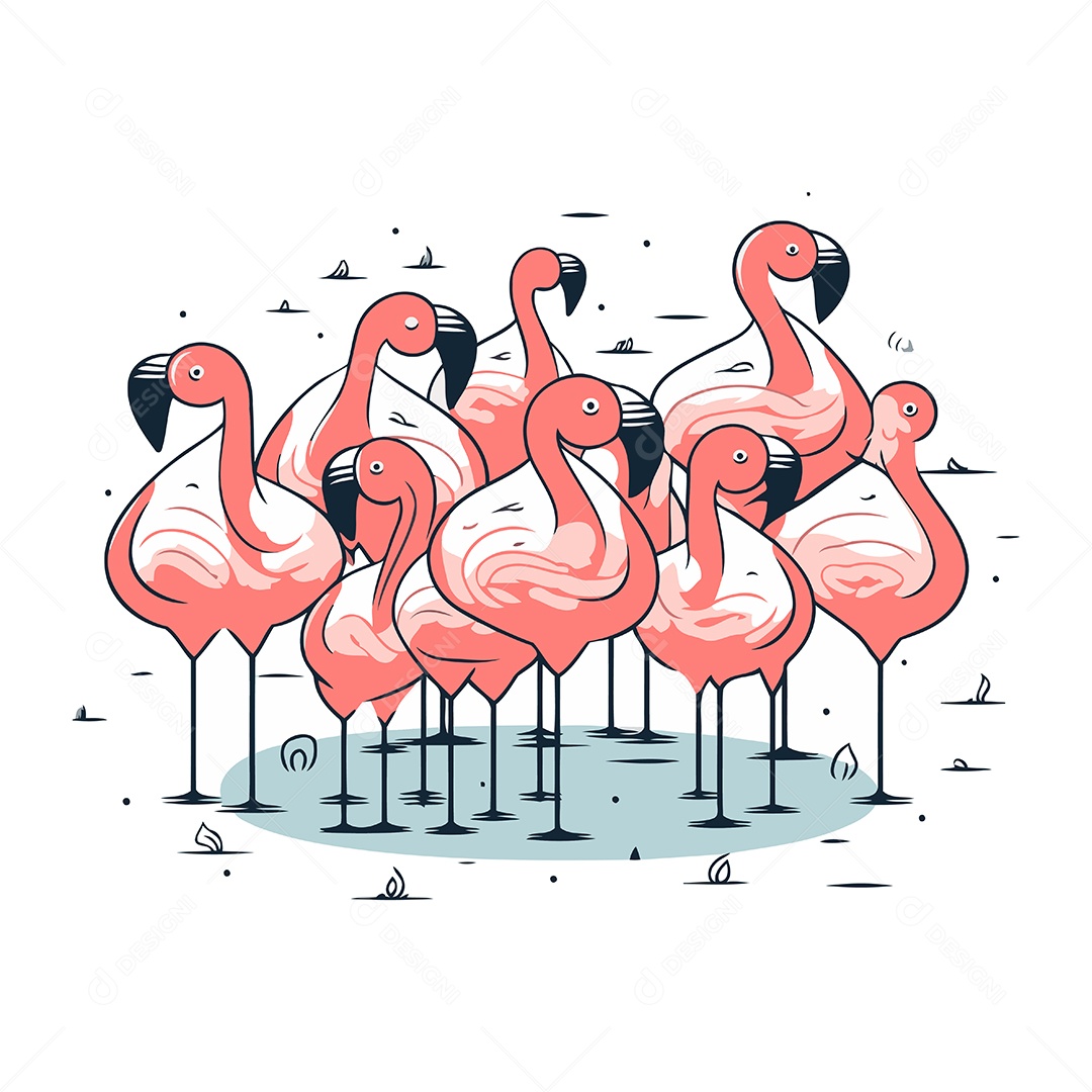 Flamingos de Desenho Animado Ilustração Vetor EPS