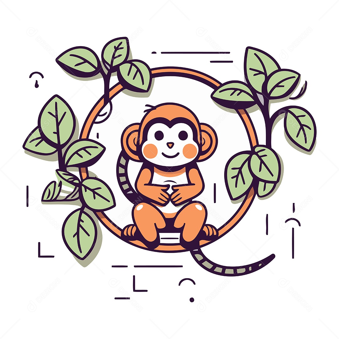 Macaco Fofo de Desenho Animado Ilustração Vetor EPS