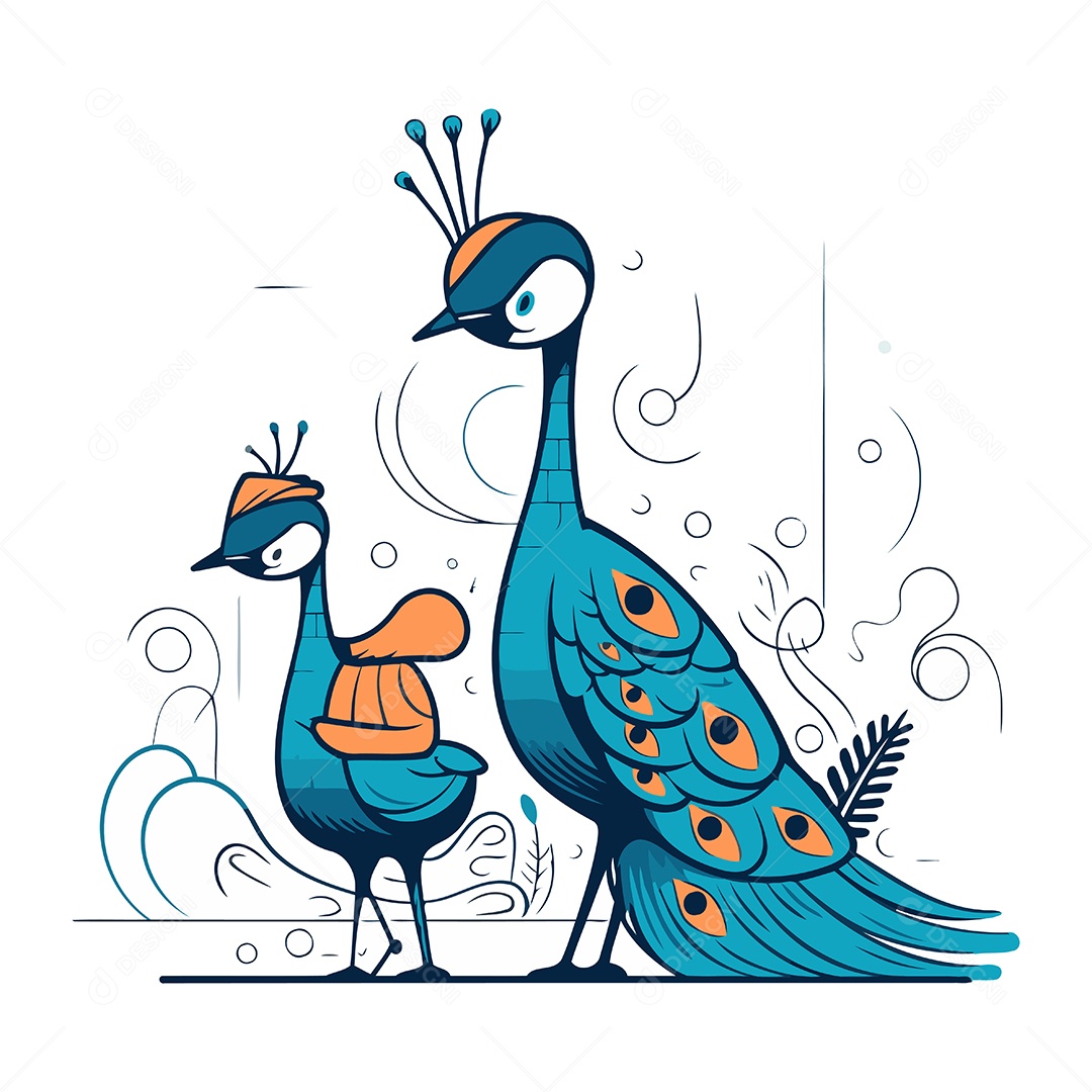 Pavões de Desenho Animado Ilustração Vetor EPS