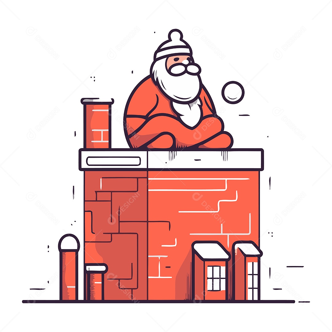 Papai Noel Sentado no Telhado de um Prédio Ilustração Vetor EPS