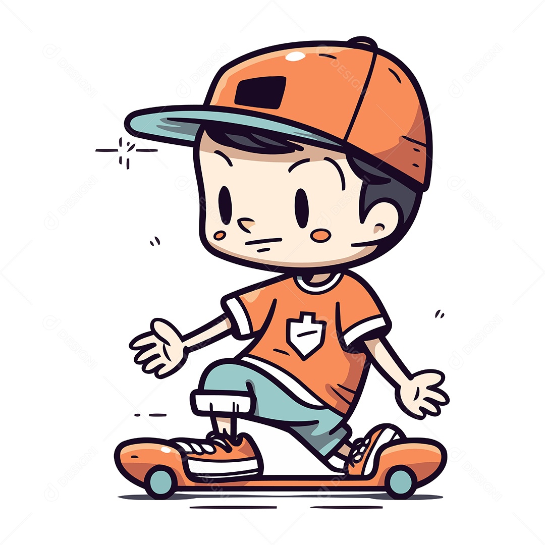 Menino Andando de Skate Ilustração Vetor EPS