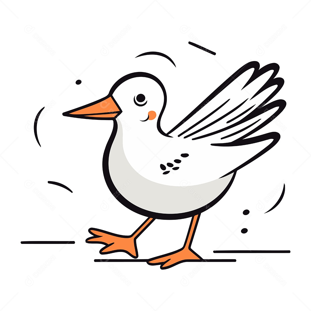 Gaivota Fofa de Desenho Animado Ilustração Vetor EPS