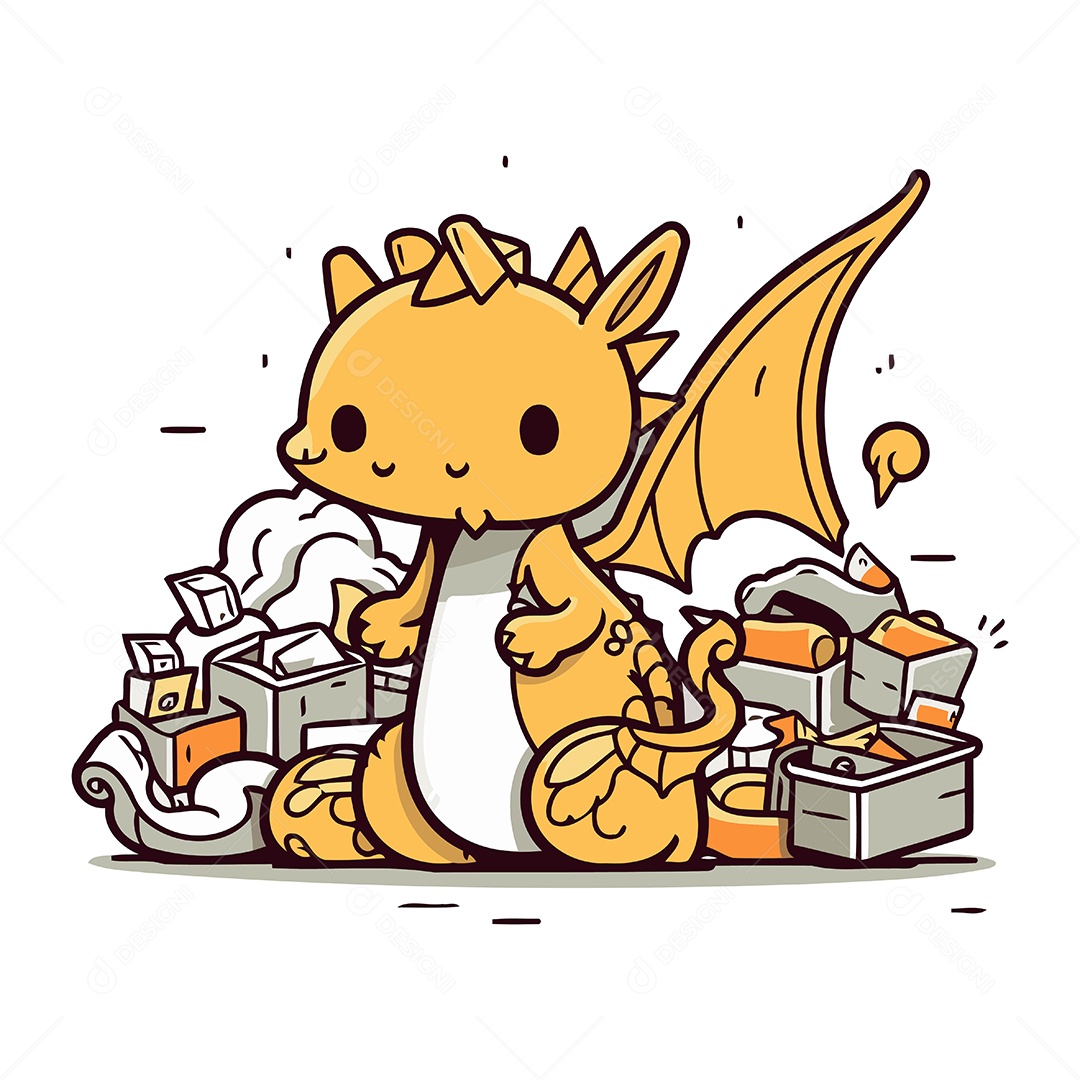 Dragão Fofo de Desenho Animado Ilustração Vetor EPS