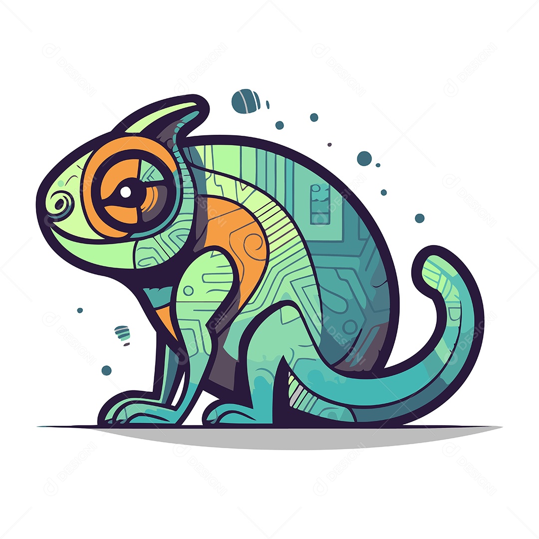 Camaleão Colorido de Desenho Animado Ilustração Vetor EPS