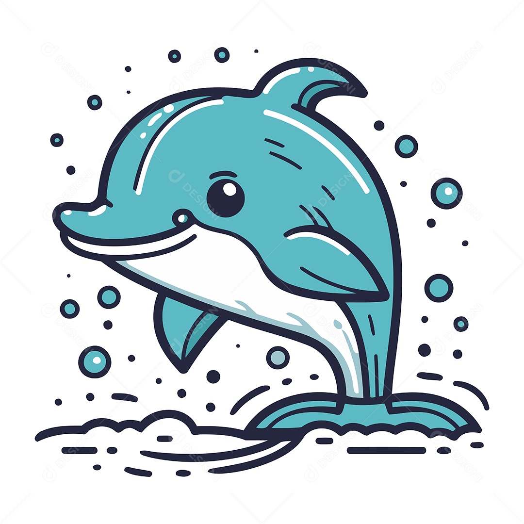 Golfinho Fofo de Desenho Animado Ilustração Vetor EPS