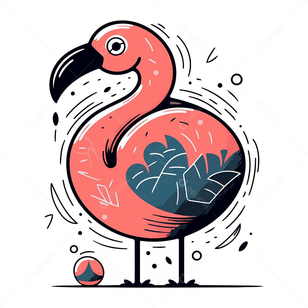 Flamingo Fofo de Desenho Animado Ilustração Vetor EPS