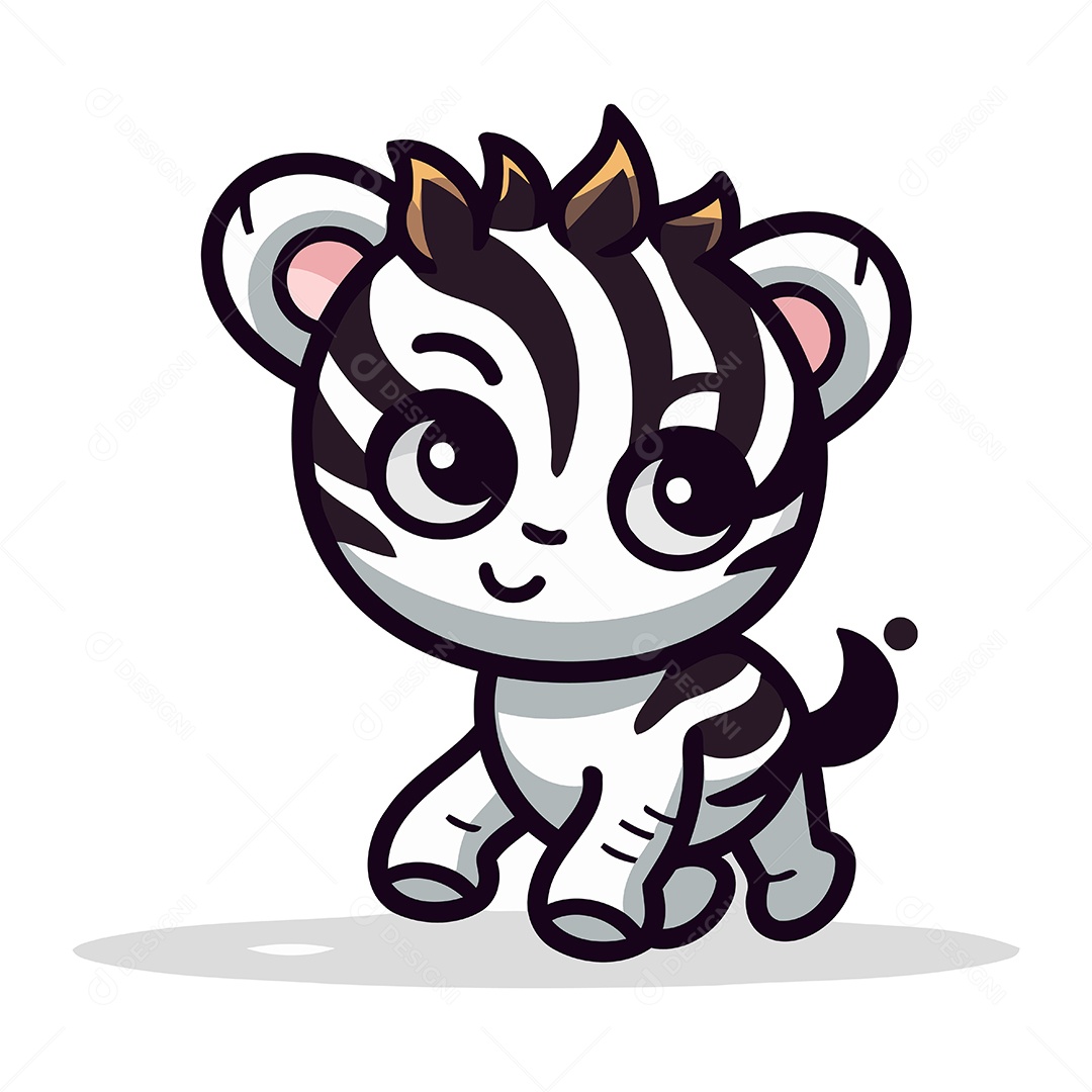 Filhote de Zebra Fofa Desenho Animado Ilustração Vetor EPS