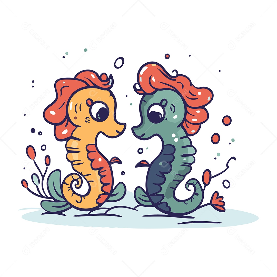 Casal de Cavalos Marinho Ilustração Vetor EPS