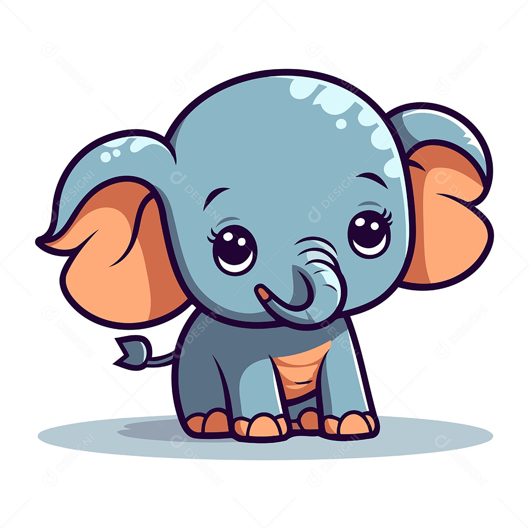 Elefante Fofo de Desenho Animado Ilustração Vetor EPS