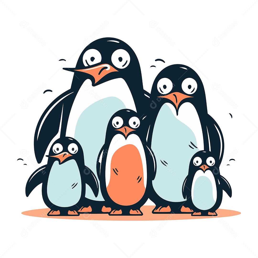 Família de Pinguins Desenho Animado Ilustração Vetor EPS