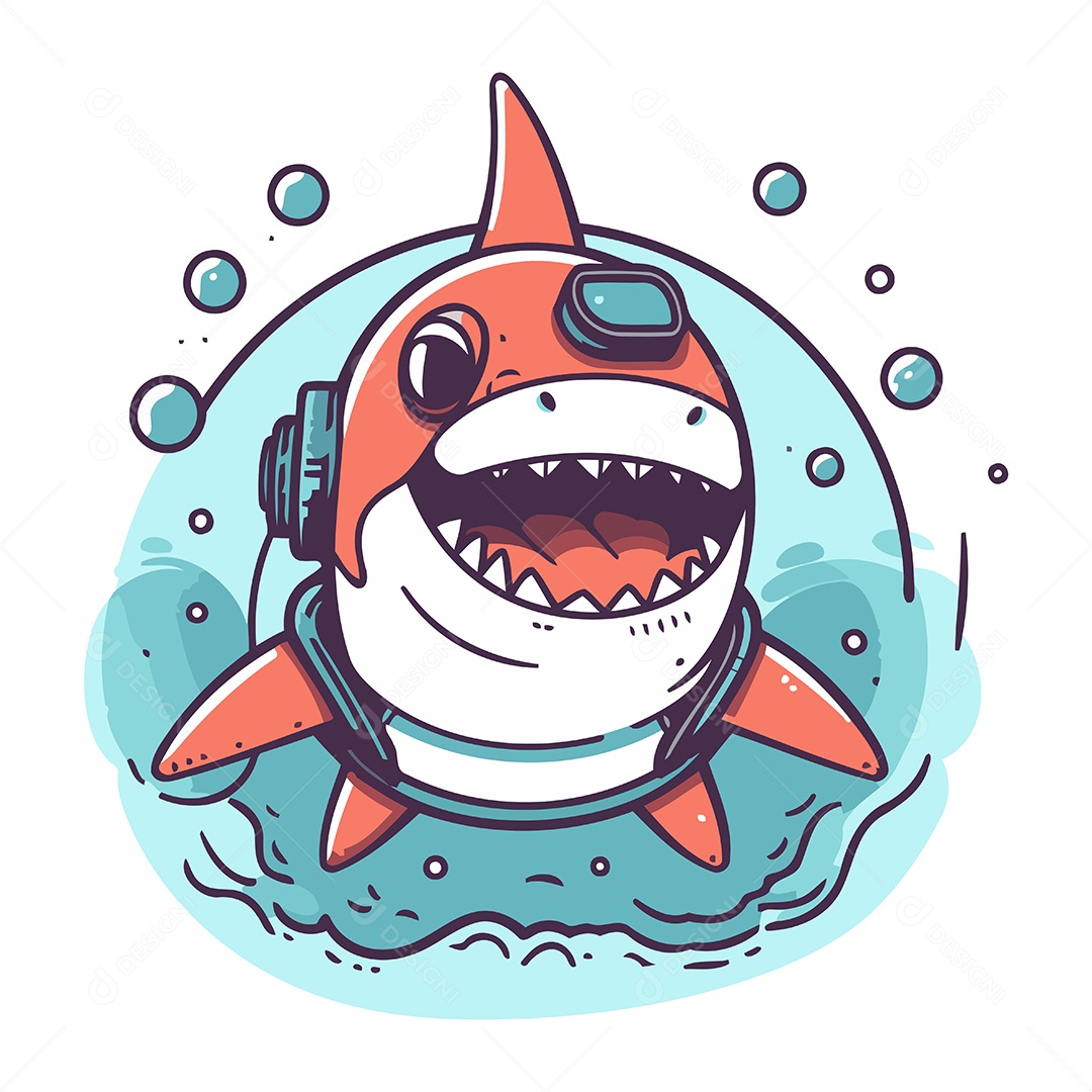 Tubarão de Desenho Animado Ilustração Vetor EPS