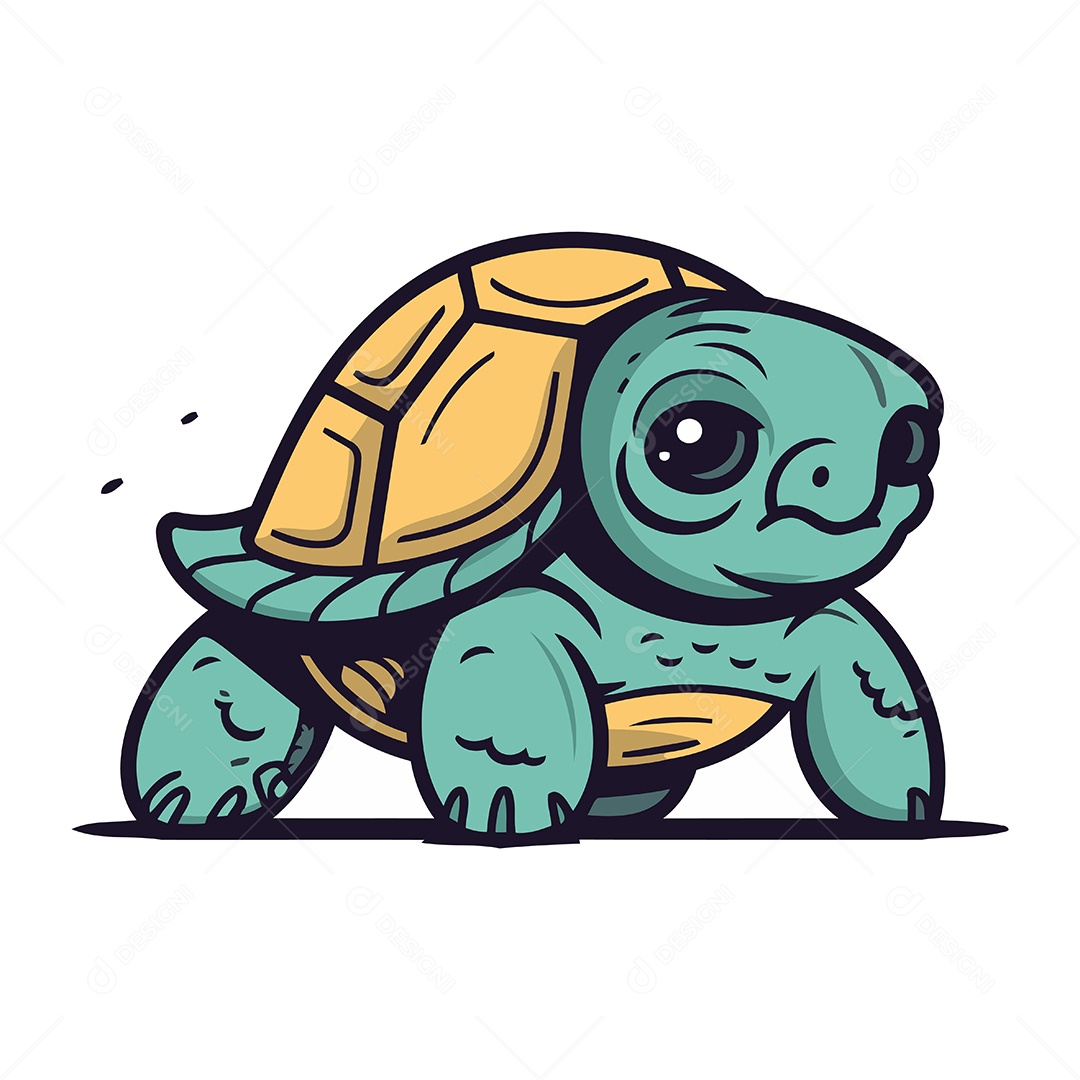 Tartaruga Fofa de Desenho Animado Ilustração Vetor EPS