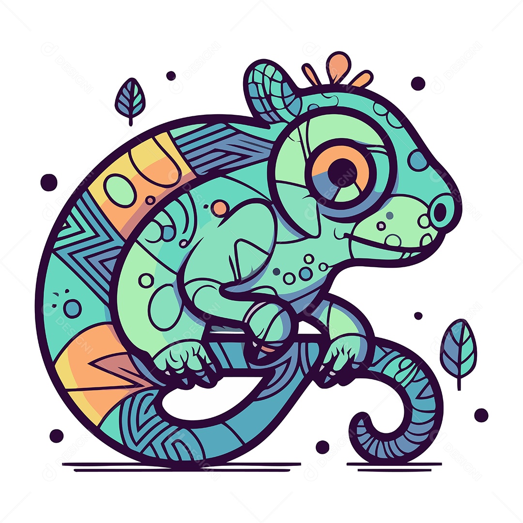 Camaleão Fofo de Desenho Animado Ilustração Vetor EPS