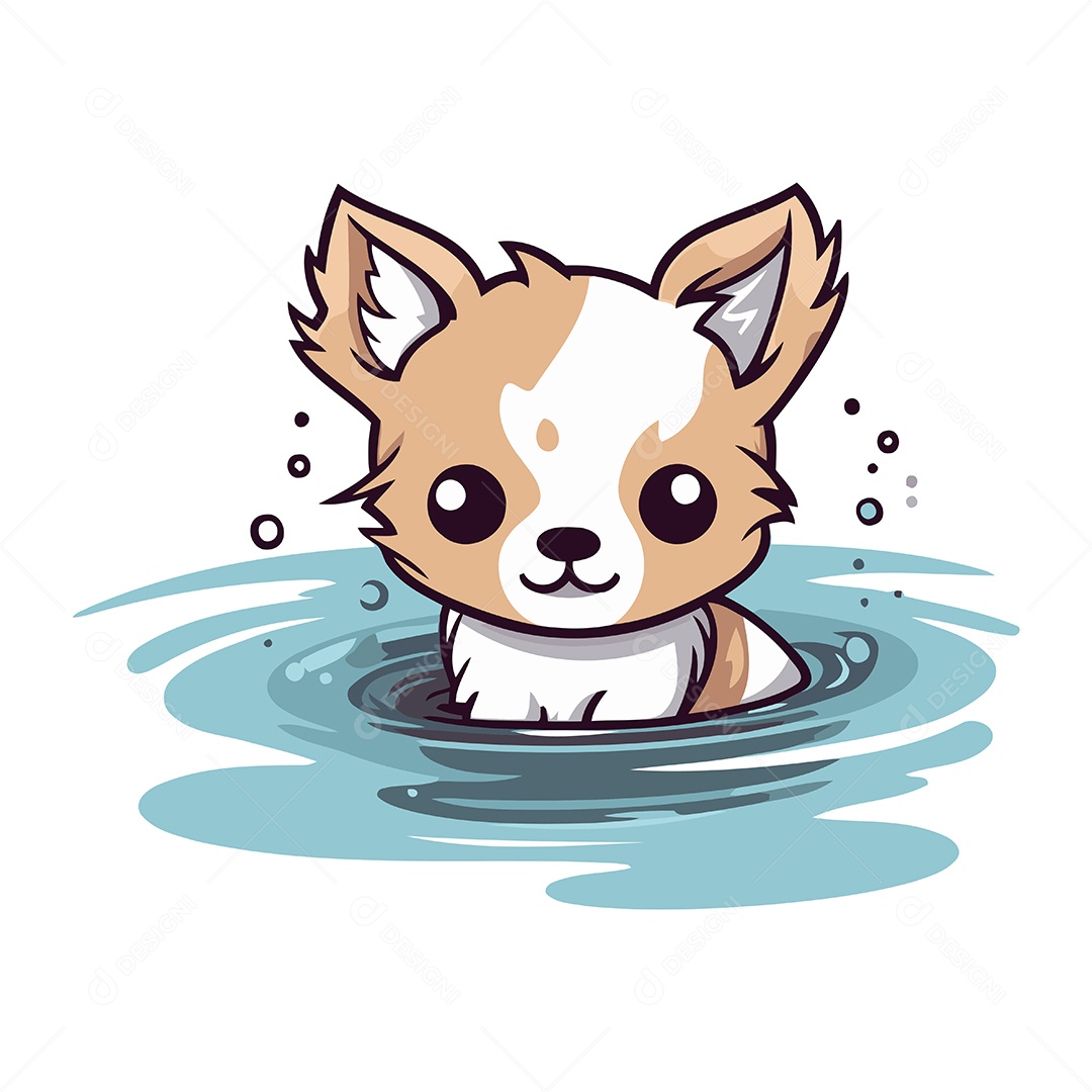 Cachorro Fofo na Água de Desenho Animado Ilustração Vetor EPS