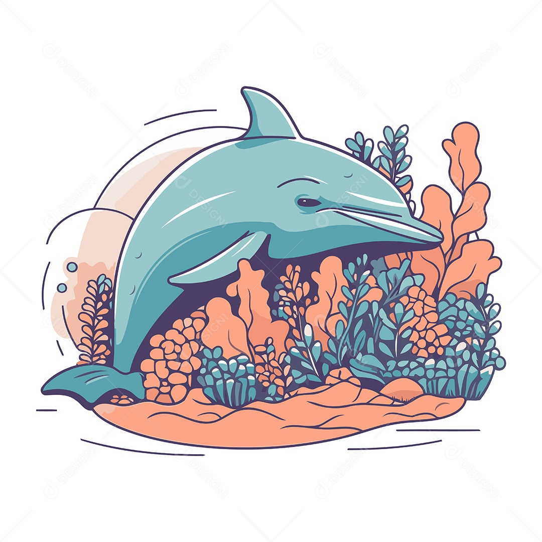 Golfinho de Desenho Animado Ilustração Vetor EPS