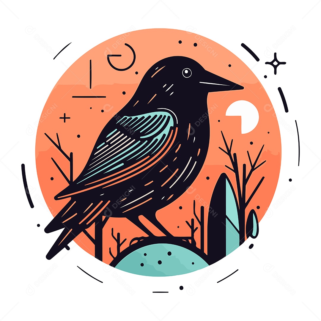 Corvo de Desenho Animado Ilustração Vetor EPS