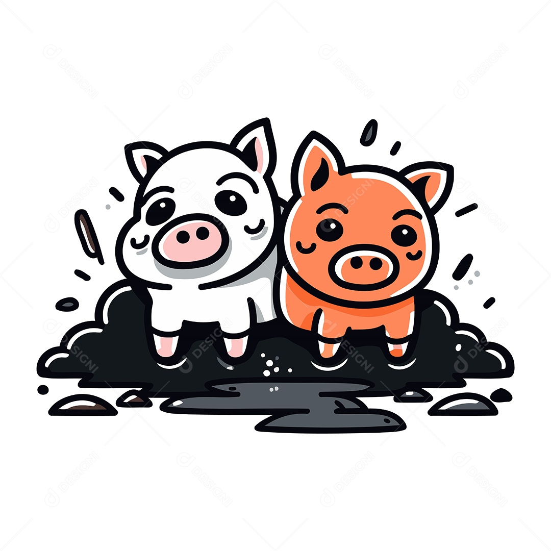 Porcos de Desenho Animado Ilustração Vetor EPS