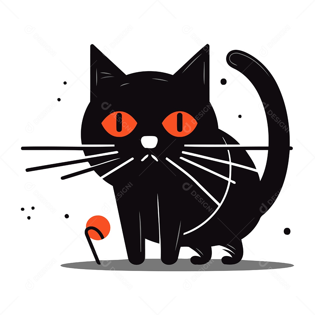 Gato Preto de Desenho Animado Ilustração Vetor EPS