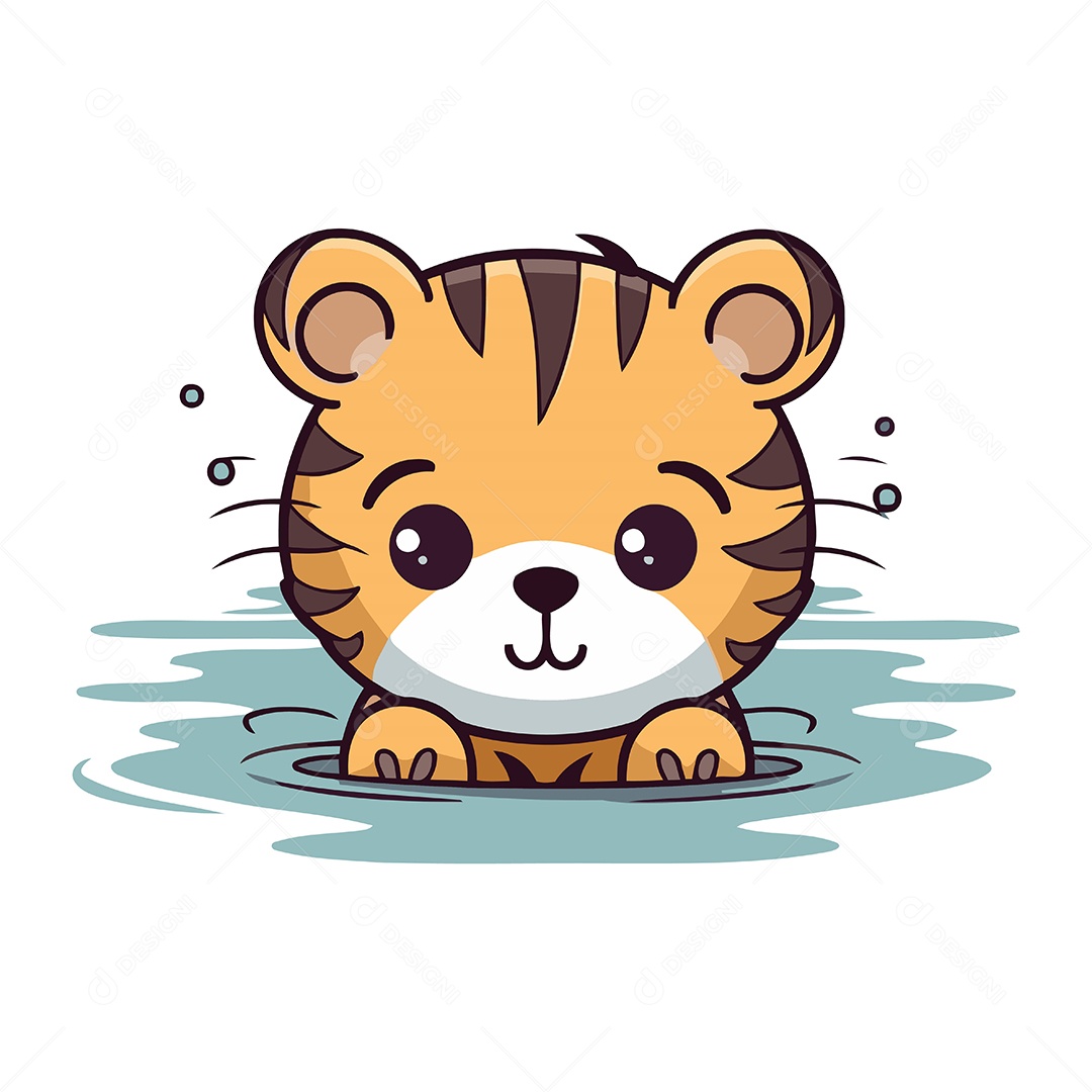 Tigre Fofo em Água Ilustração Vetor EPS