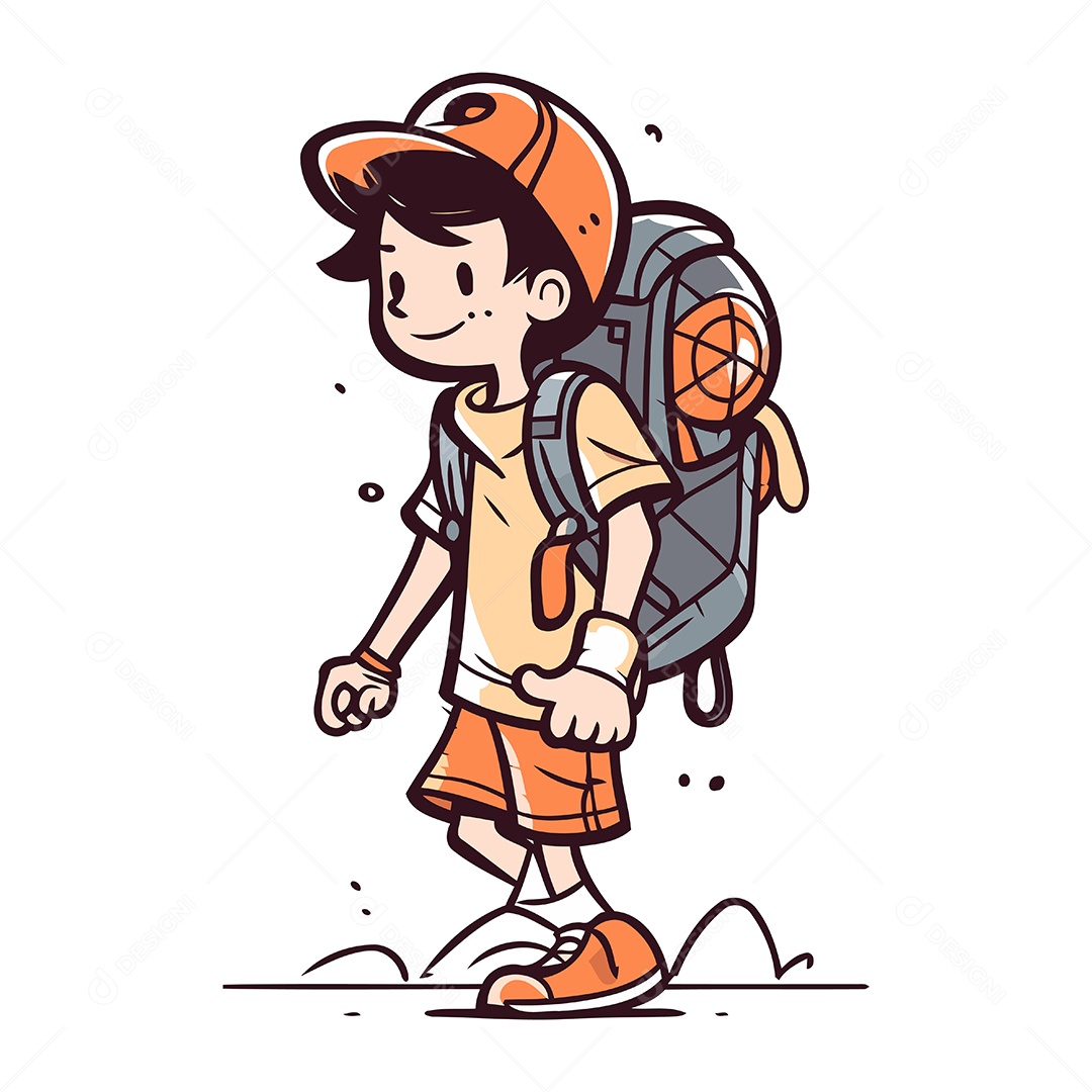 Menino Caminhando com Mochila Ilustração Vetor EPS