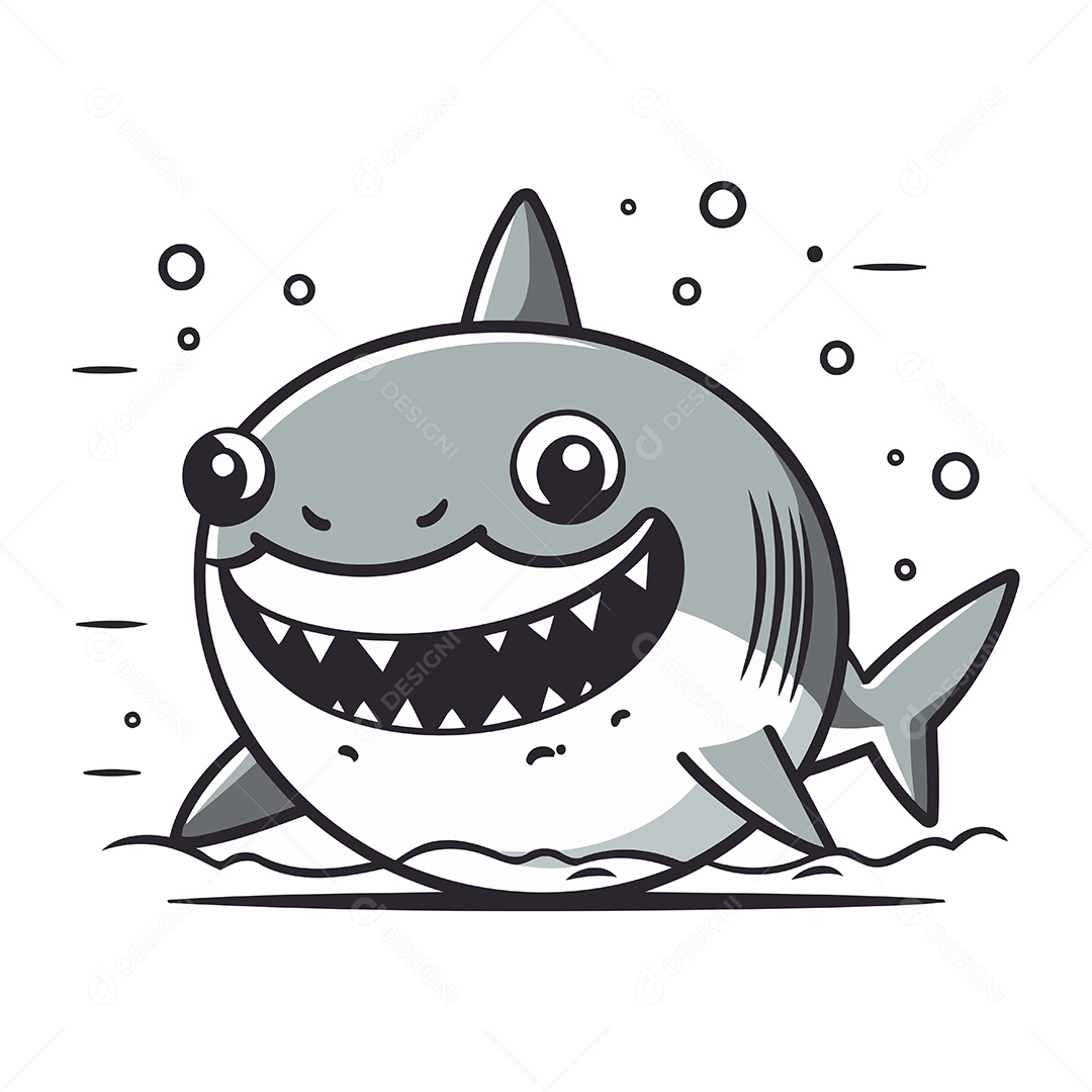 Tubarão de Desenho Animado Ilustração Vetor EPS