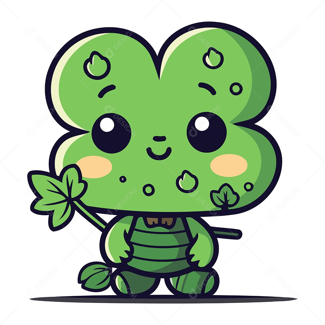 Trevo de Quatro Folha Desenho Animado Ilustração Vetor EPS