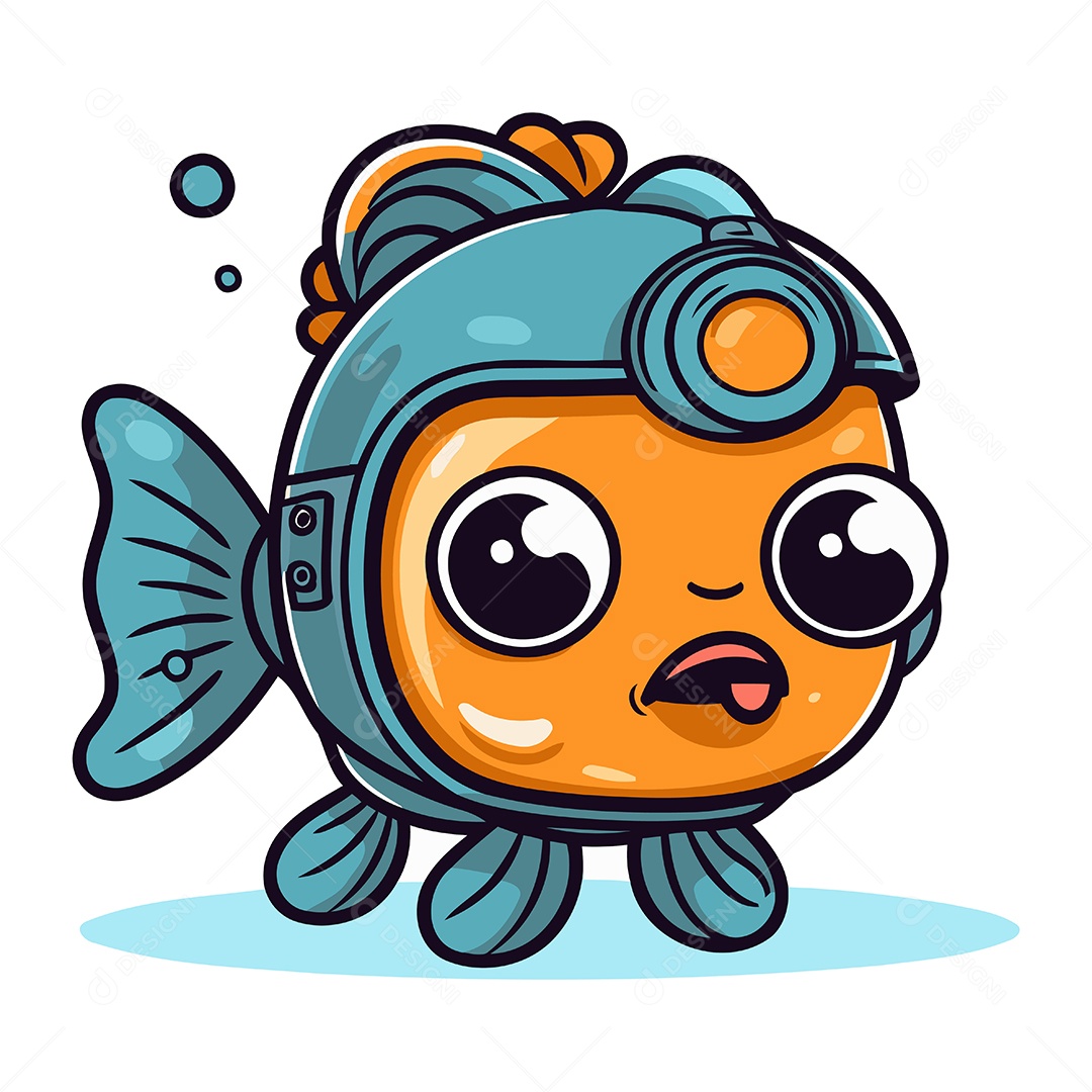 Peixe Fofo de Desenho Animado Ilustração Vetor EPS