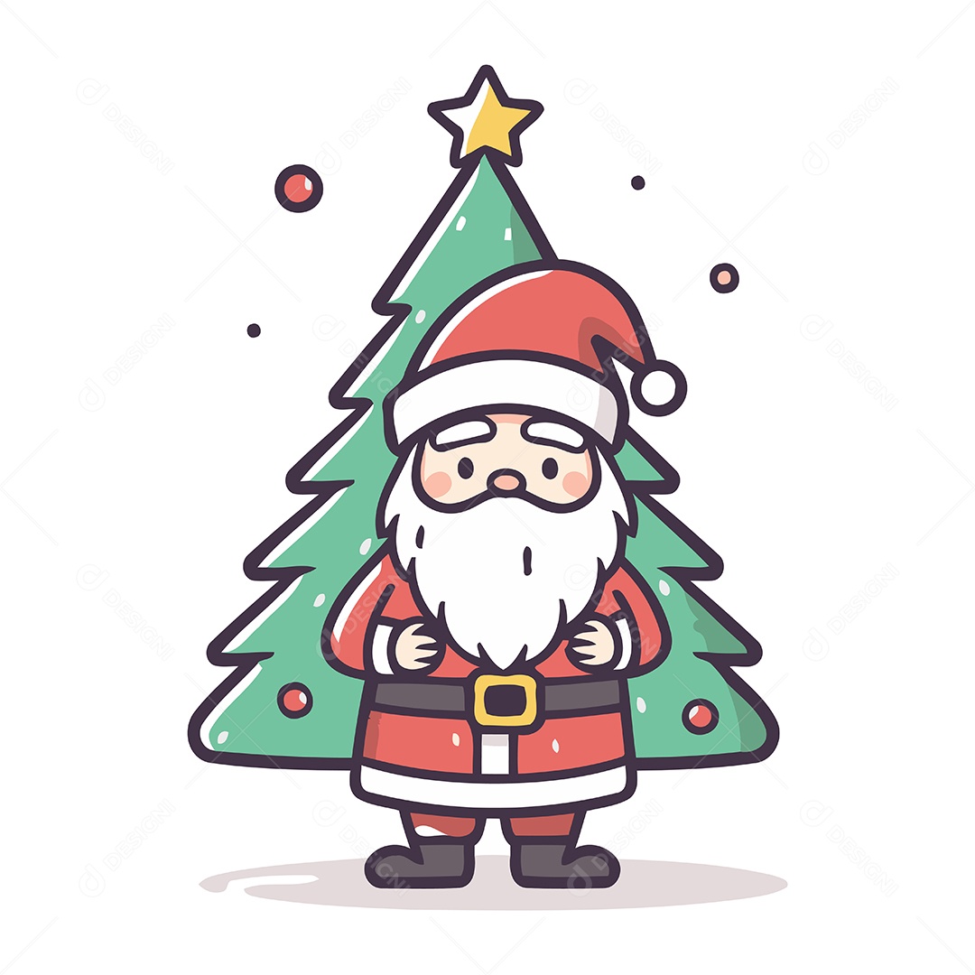 Papai Noel com Árvore de Natal Ilustração Vetor EPS