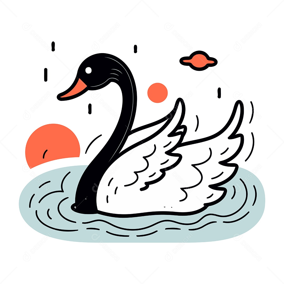 Cisne na Água de Desenho Animado Ilustração Vetor EPS